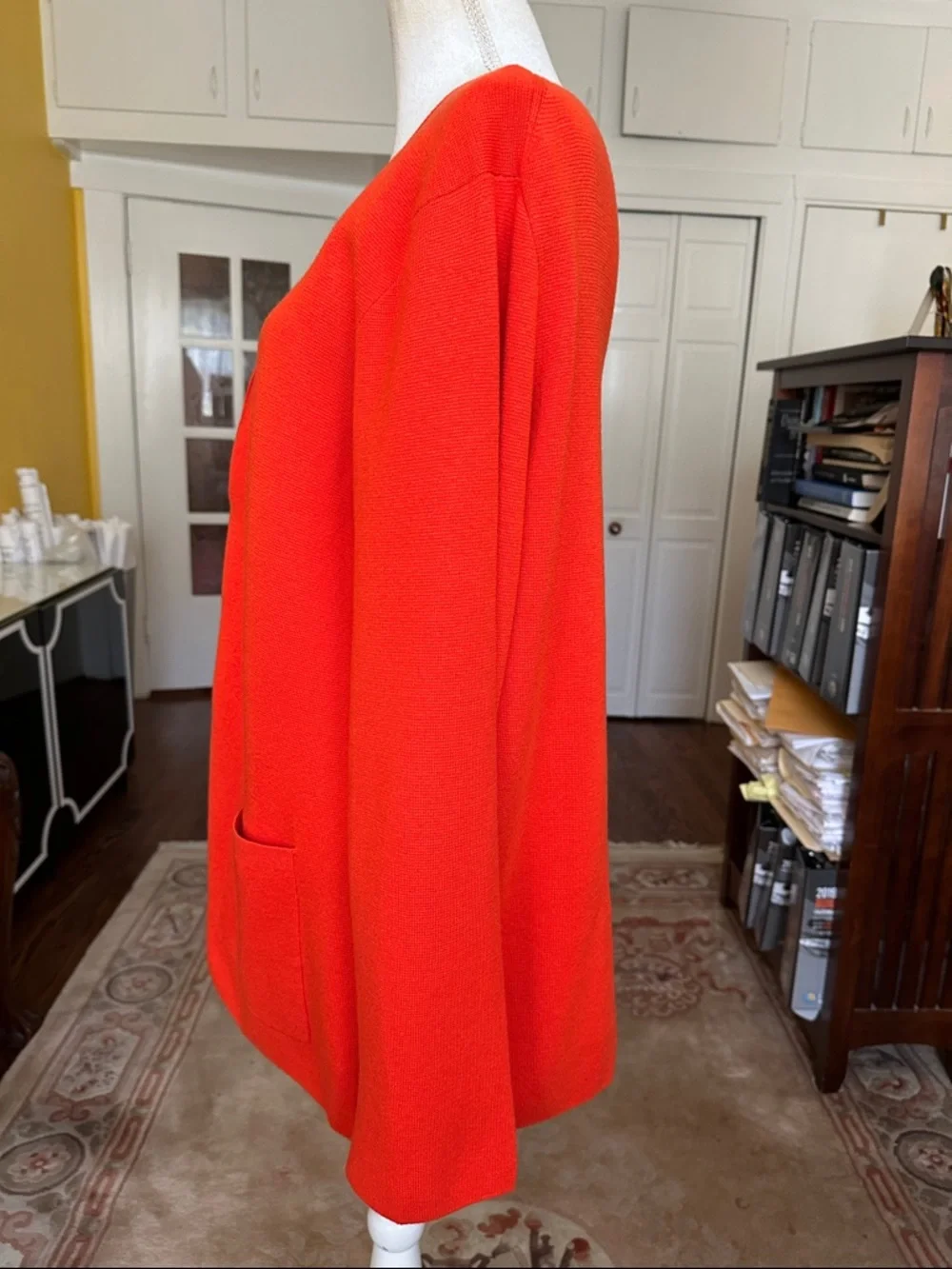 J. Crew Giselle V-Neck Sweater-Blazer in Orange, Gold Buttons Cardigan XL